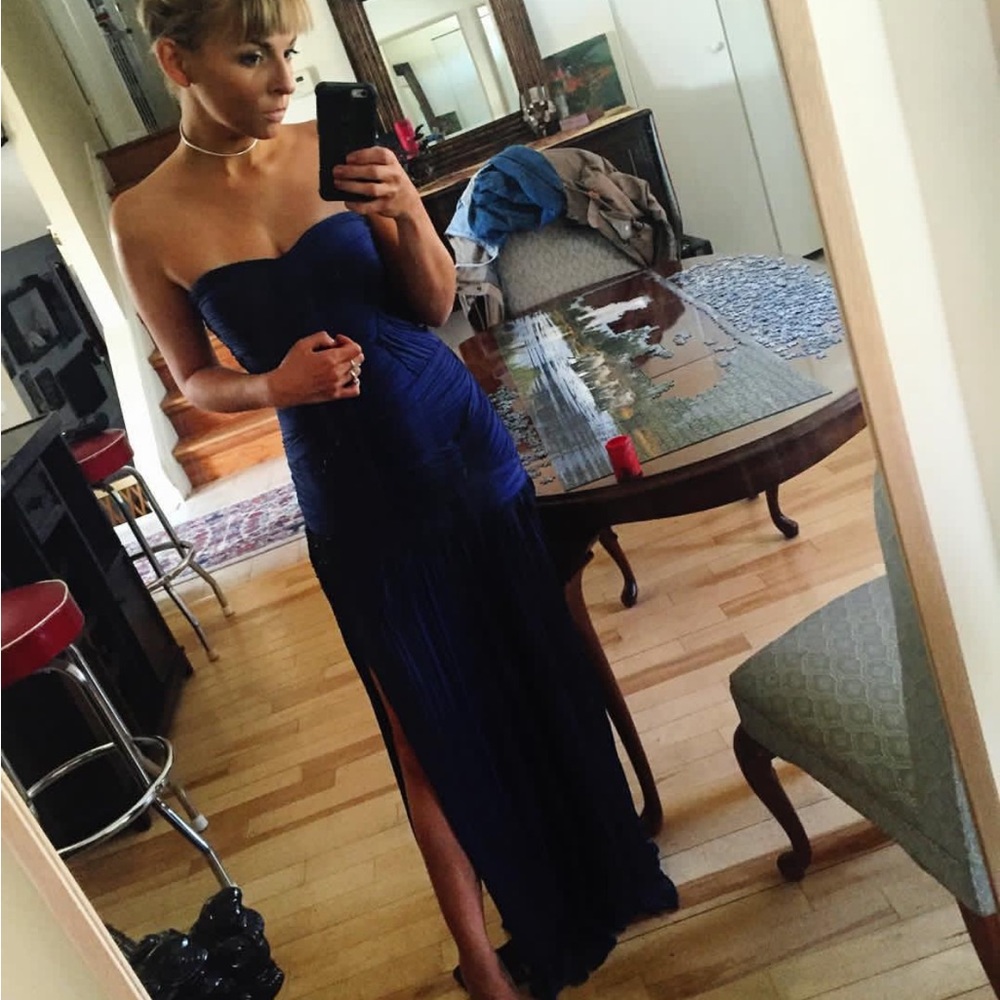NWT Pamela Rolland blue strapless gown